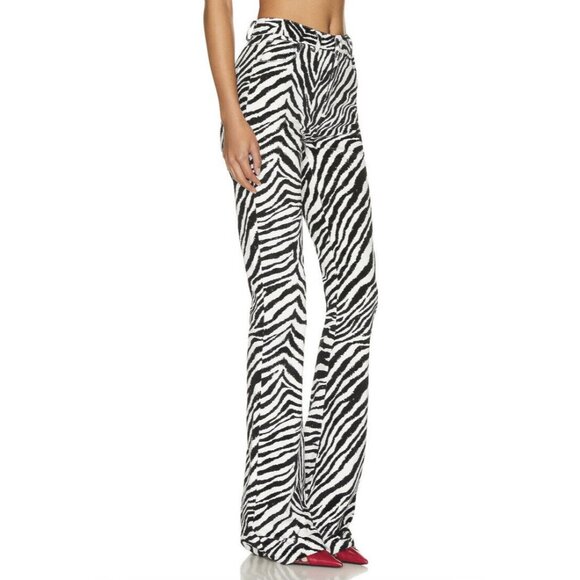 Alessandra Rich Zebra Print Velvet Flared Trousers Black & White - Picture 3 of 4